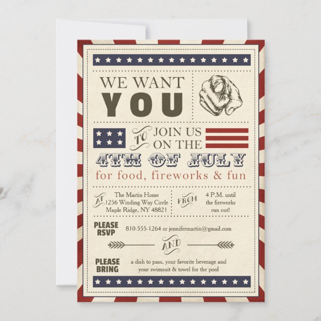 Vintage Americana 4th of July Party Invitation (Front)