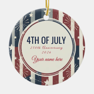 Vintage Americana 4th of July Patriotic Badge Ceramic Tree Decoration