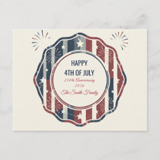 Vintage Americana 4th of July Patriotic Badge Holiday Postcard