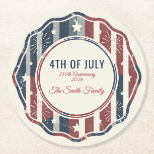 Vintage Americana 4th of July Patriotic Badge  Round Paper Coaster