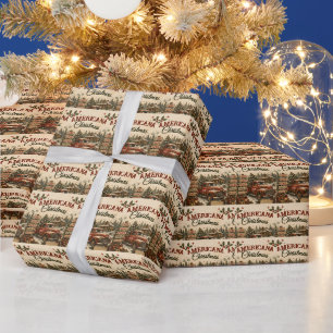 Vintage Americana Christmas Red Truck Holiday Card Wrapping Paper