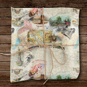 Vintage Americana Collage Tissue Paper