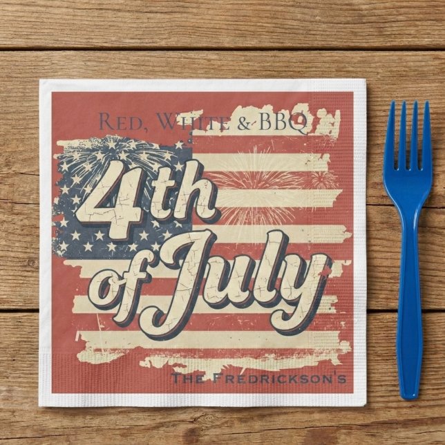 Vintage Americana Fireworks Picnic Napkin (Patriotic 4th of July picnic napkin)