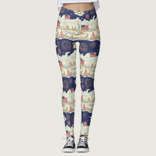 Vintage Americana Fireworks Scenic (1) Leggings