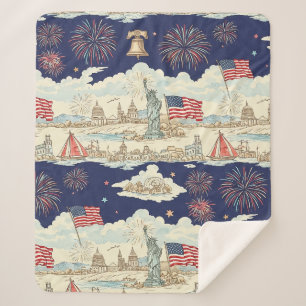 Vintage Americana Fireworks Scenic (1) Sherpa Blanket