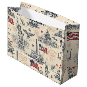 Vintage Americana Fireworks Scenic (2) Large Gift Bag