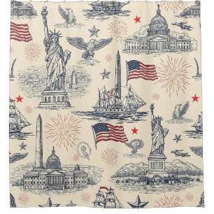 Vintage Americana Fireworks Scenic (2) Shower Curtain