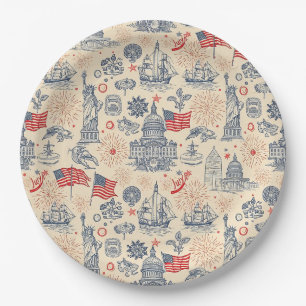 Vintage Americana Fireworks Scenic (3) Paper Plate