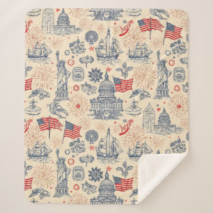 Vintage Americana Fireworks Scenic (3) Sherpa Blanket