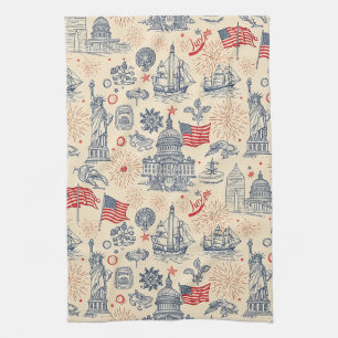 Vintage Americana Fireworks Scenic (3) Tea Towel