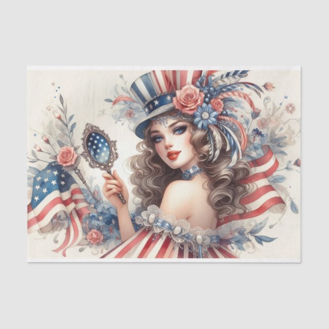 Vintage Americana Girl Tissue Decopauge Paper (Front)