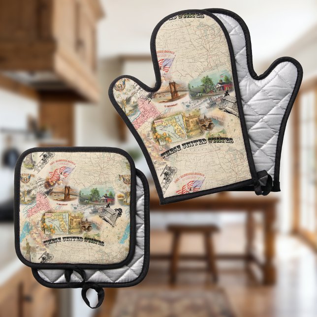 Vintage Americana Oven Mitt & Pot Holder Set (Creator Uploaded)