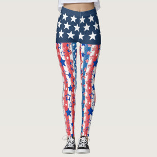 Vintage Americana Patchwork Patriotic Boho Leggings