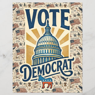Vintage Americana Patriotic Folk Art Democrat Vote Flyer