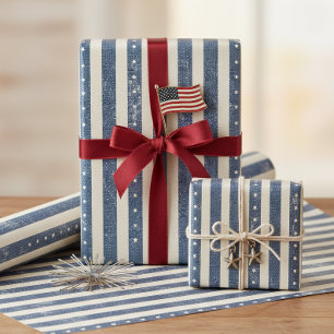 Vintage Americana Stars Stripes Pattern ID1306 Wrapping Paper