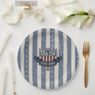 Vintage Americana Stars Stripes USA 250 ID1306 Paper Plate
