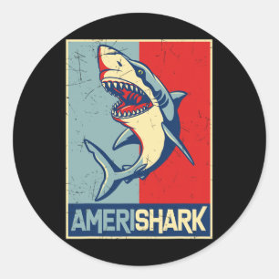 Vintage Amerishark America Amerishark Usa Flag 4th Classic Round Sticker