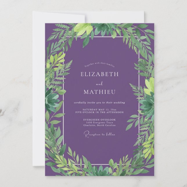 Vintage Amethyst Jade Leafy Wedding Invitation (Front)