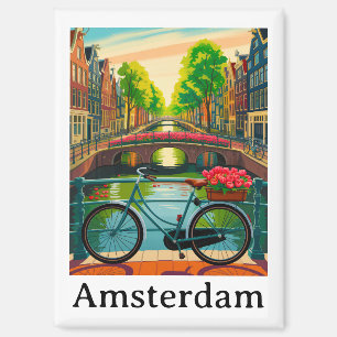 Vintage Amsterdam Holland Canal City Travel Magnet