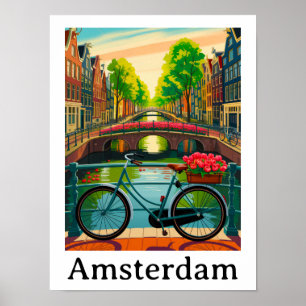 Vintage Amsterdam Holland Canal City Travel Poster