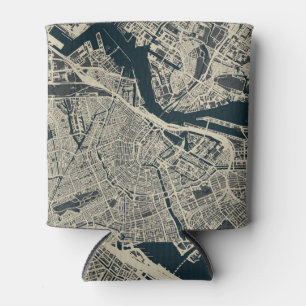 Vintage Amsterdam Map: Retro Minimalist Can Cooler