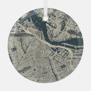 Vintage Amsterdam Map: Retro Minimalist Glass Tree Decoration