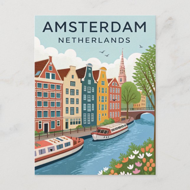 Vintage Amsterdam Travel Postcard (Front)