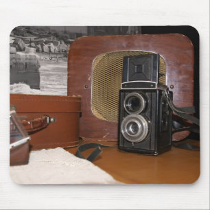 Vintage analog Camera-recorder and a retro radio Mouse Pad
