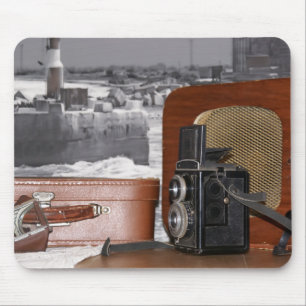 Vintage analogue Camera-recorder and a retro radio Mouse Pad