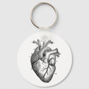 Vintage Anatomical Drawing Human Heart Key Ring