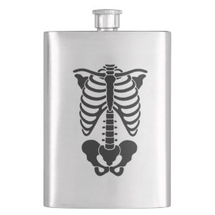 Vintage Anatomical Skeleton Ribcage Graphic Gothic Hip Flask