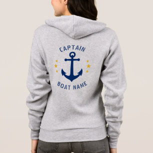 Vintage Anchor Captain Boat Name Gold Star Grey Hoodie