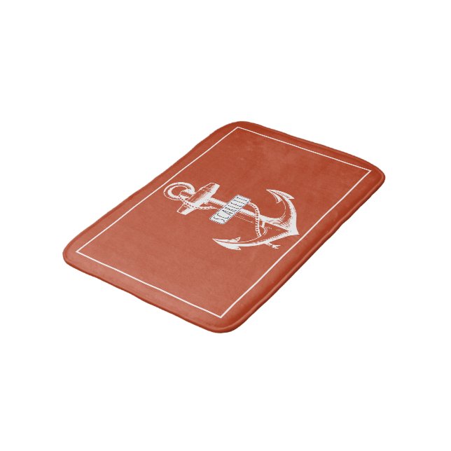 Vintage anchor frame terracotta nautical bath mat (Angled)
