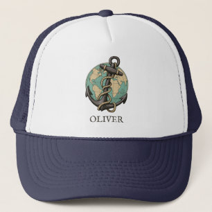 Vintage Anchor & Globe: Nautical World Traveller Trucker Hat
