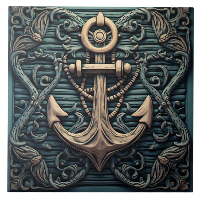 Vintage Anchor Marine Themed Tile (Front)