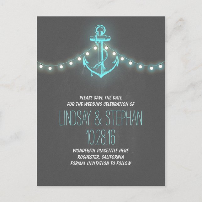 vintage anchor nautical save the date postcards (Front)