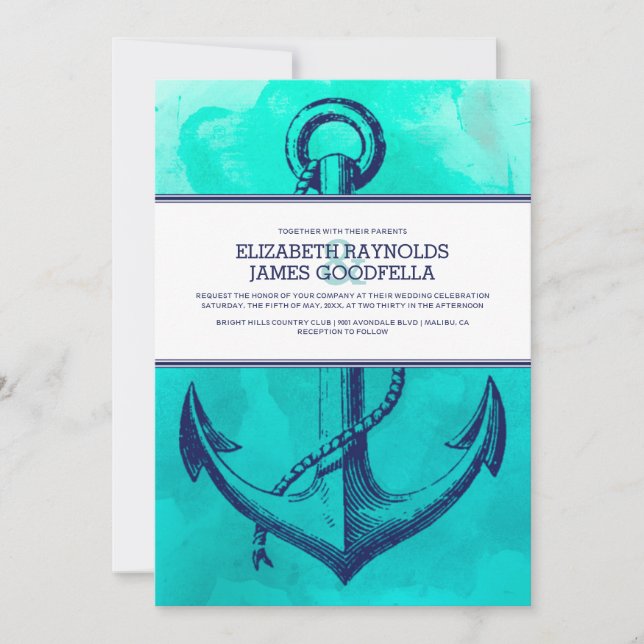 Vintage Anchor Nautical Wedding Invitations (Front)