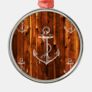 Vintage Anchor on Dark Wood Boards Metal Tree Decoration