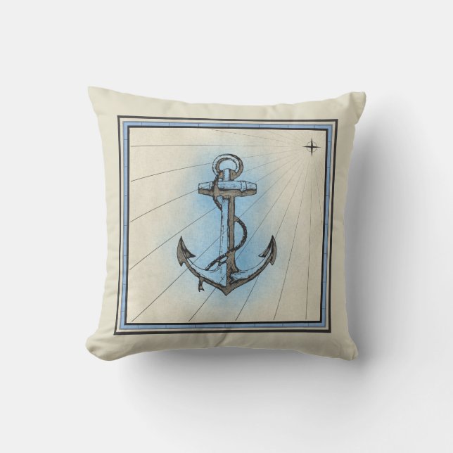Vintage Anchor Reversible Lighthouse Cushion (Front)