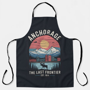 Vintage Anchorage Alaska Retro Travel Poster Illus Apron