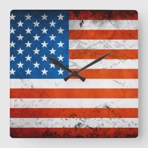 Vintage and Distressed American Flag Square Wall Clock