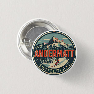 Vintage ANDERMATT ski Switzerland Swiss Alps gifts 3 Cm Round Badge