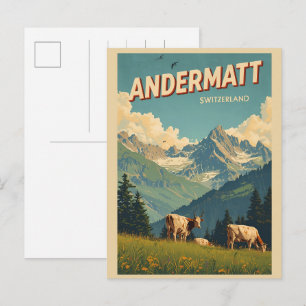 Vintage ANDERMATT ski Switzerland Swiss Alps gifts Postcard