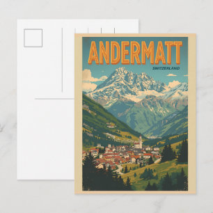 Vintage ANDERMATT ski Switzerland Swiss Alps gifts Postcard