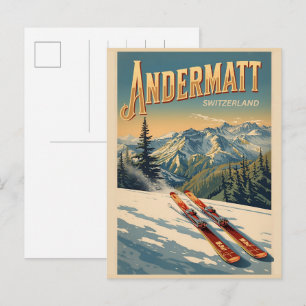 Vintage ANDERMATT ski Switzerland Swiss Alps gifts Postcard
