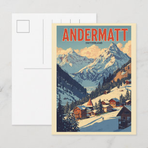 Vintage ANDERMATT ski Switzerland Swiss Alps gifts Postcard