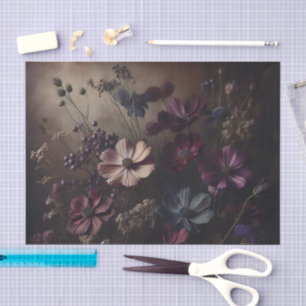 Vintage Anemone Flower Bouquet Dark Botanical Art Tissue Paper