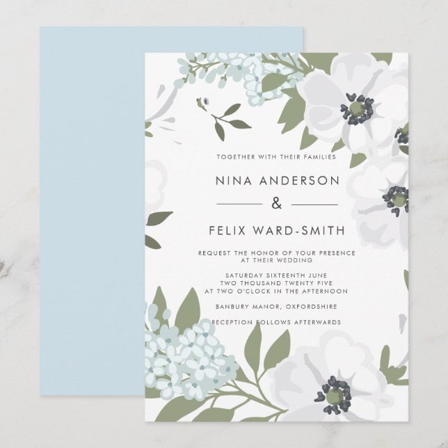 Vintage Anemone Wedding Invitation (Front/Back)