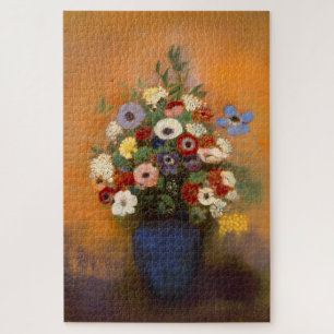 Vintage Anemones and lilac in a blue vase Jigsaw Puzzle