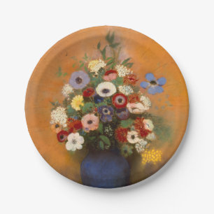 Vintage Anemones and lilac in a blue vase Paper Plate